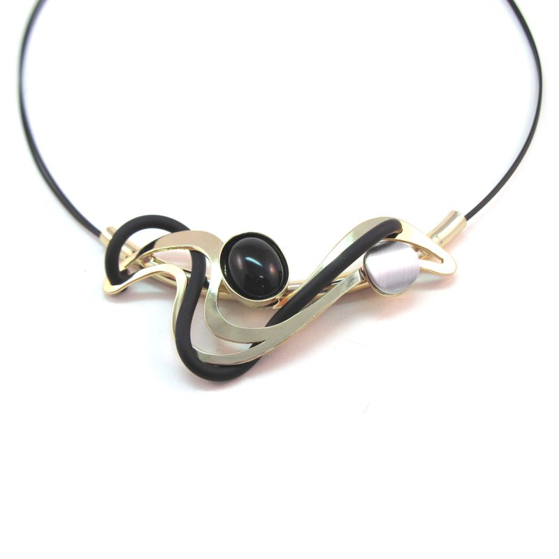 Black Nylon Necklace with Black and Shiny Gold Swirl Design - Click Image to Close